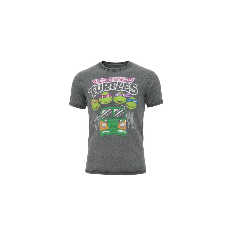 Teenage Mutant Ninja Turtles T-Shirt Mens S Gray Acid Wash Graphic Turtle Van